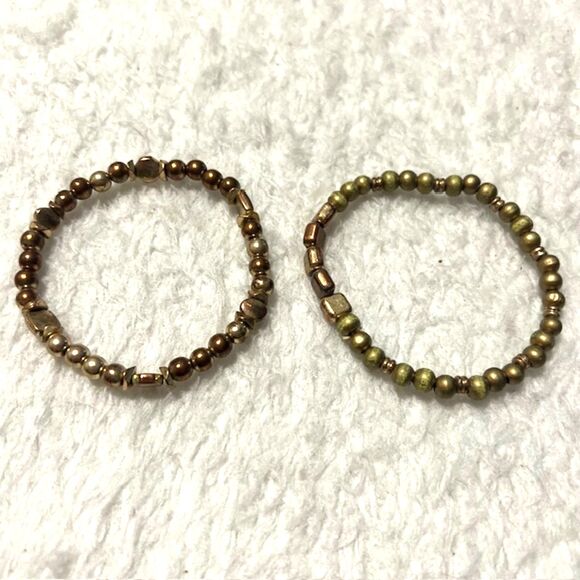 Lot of 2 Gold And Copper Tone Beaded Elastic Bracelets - Picture 5 of 7